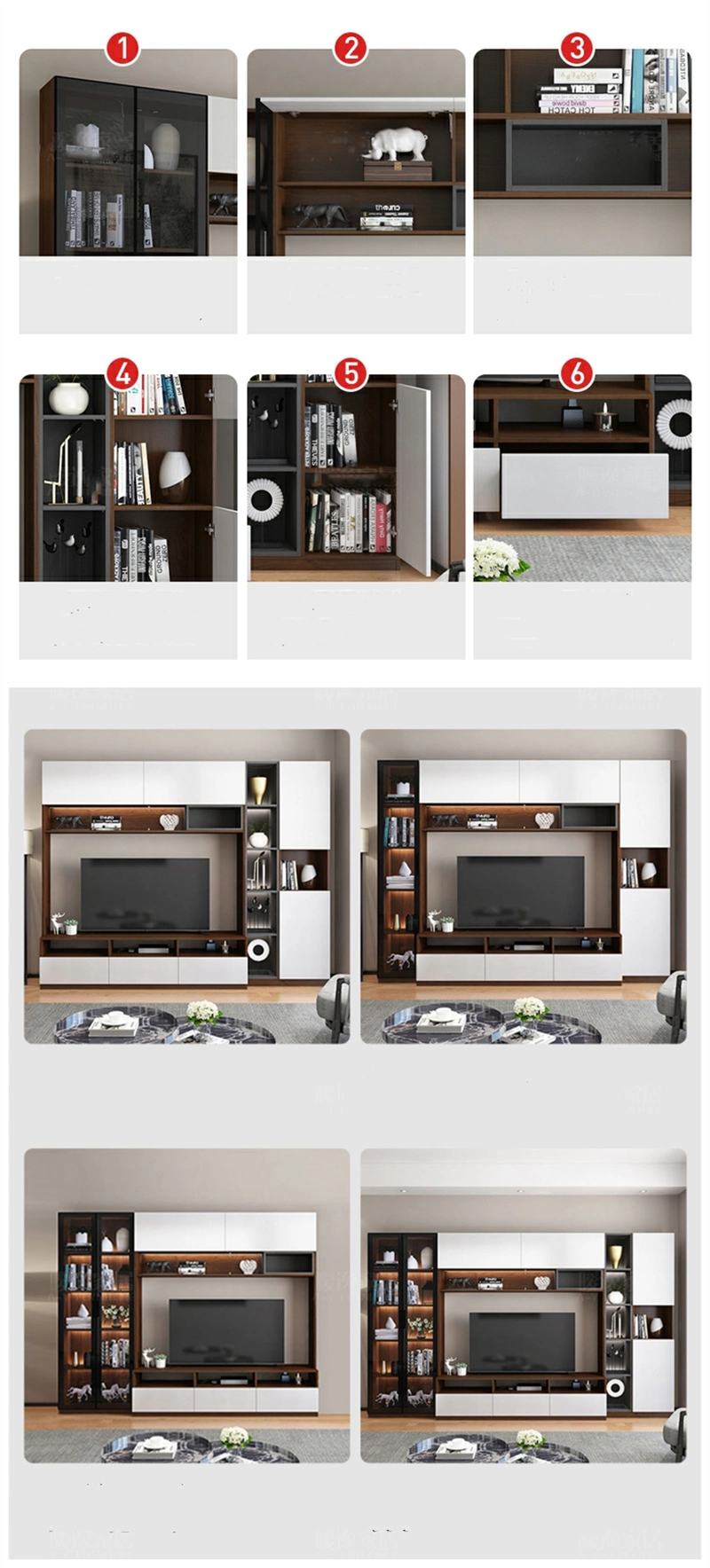 Chinese Luxury Modern Wooden Wall Cabinets Sofa Living Room TV Cabinet Set Home Furniture TV Stands with Coffee Table