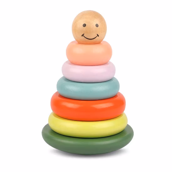 Jouets créatifs de gobelet de tour à bascule de visage souriant coloré en bois